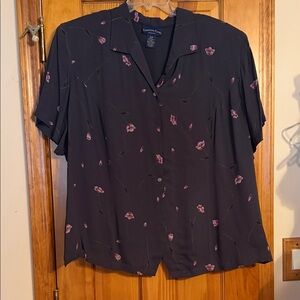 Charter Club Black Button-Front Shirt with Pink Floral Print